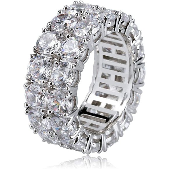 14K Silver / Gold Plated Iced Out Lab Diamond 9mm 2Rows Round Cut  Band … - Picture 2 of 14